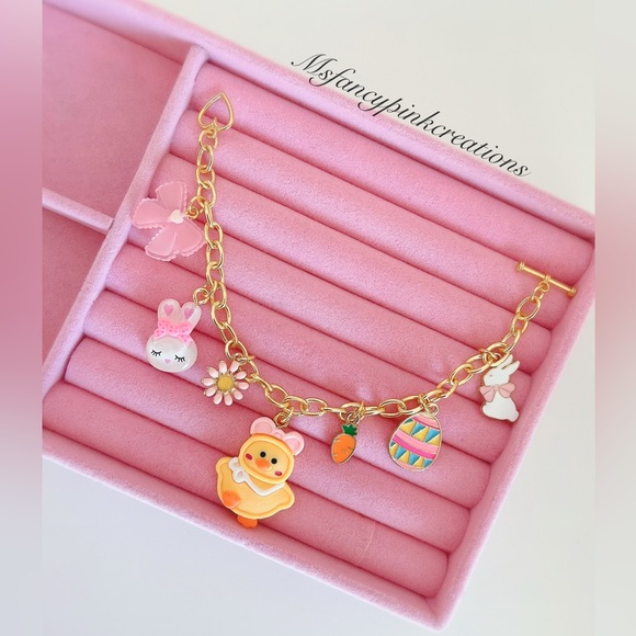 Gold plated Pink Easter charm bracelet - Picture 4 of 4